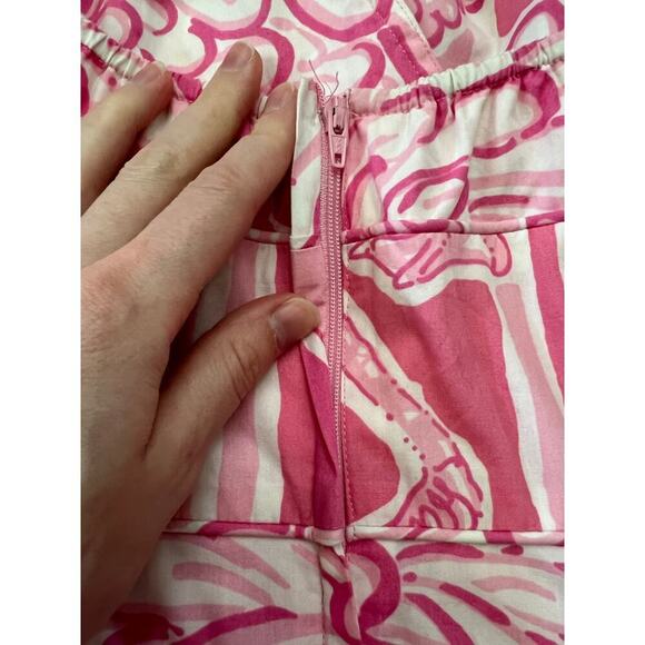 Lilly Pulitzer Women's 8 Midi Dress Pink Flamingo Print Halter Neck White Lace - Picture 13 of 15